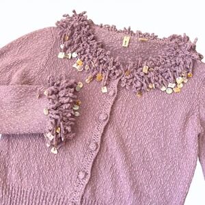 Moth Lavender Cardigan with Fringe and Accents